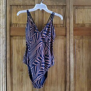 HURLEY black/brown print 1 pc swimsuit sz M